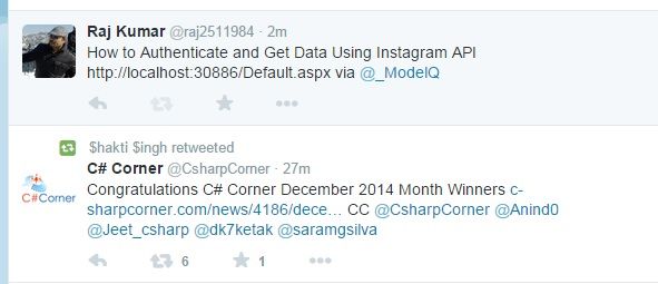 Now logged in on twitter